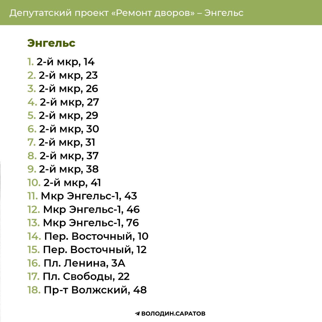 Адреса энгельсских дворов 2025 г.