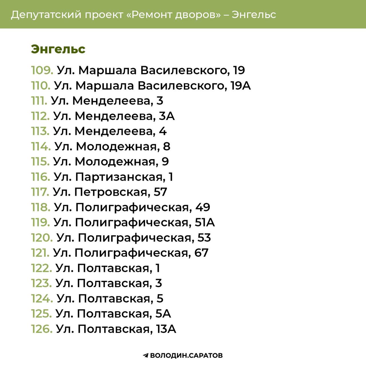 Адреса энгельсских дворов 2025 г.