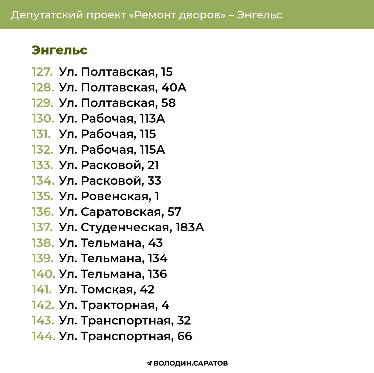 Адреса энгельсских дворов 2025 г.