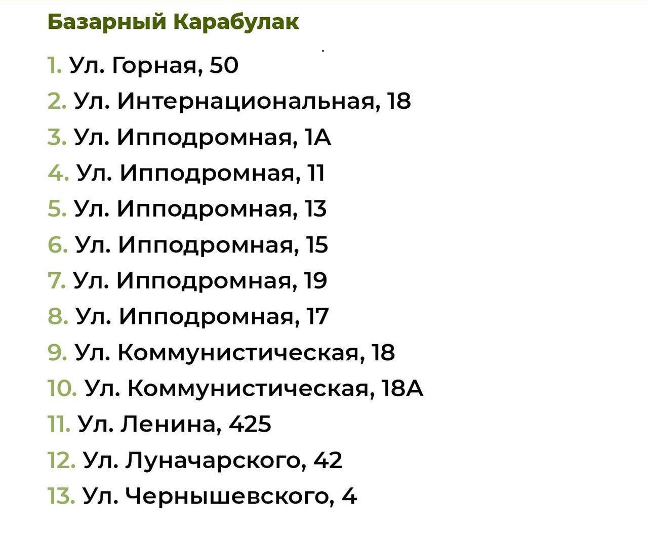 Адреса дворов Базарн Карабулак