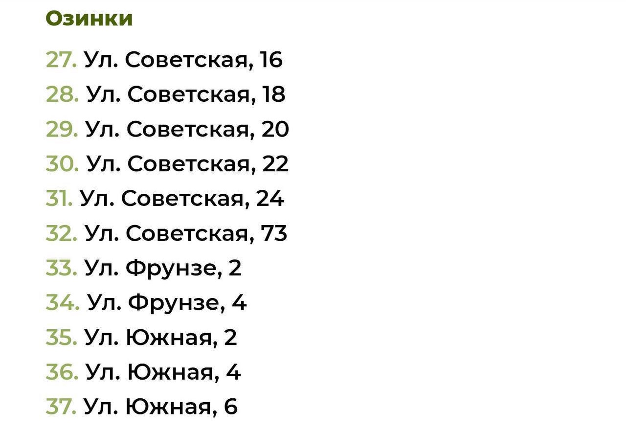 Адреса дворов Озинки